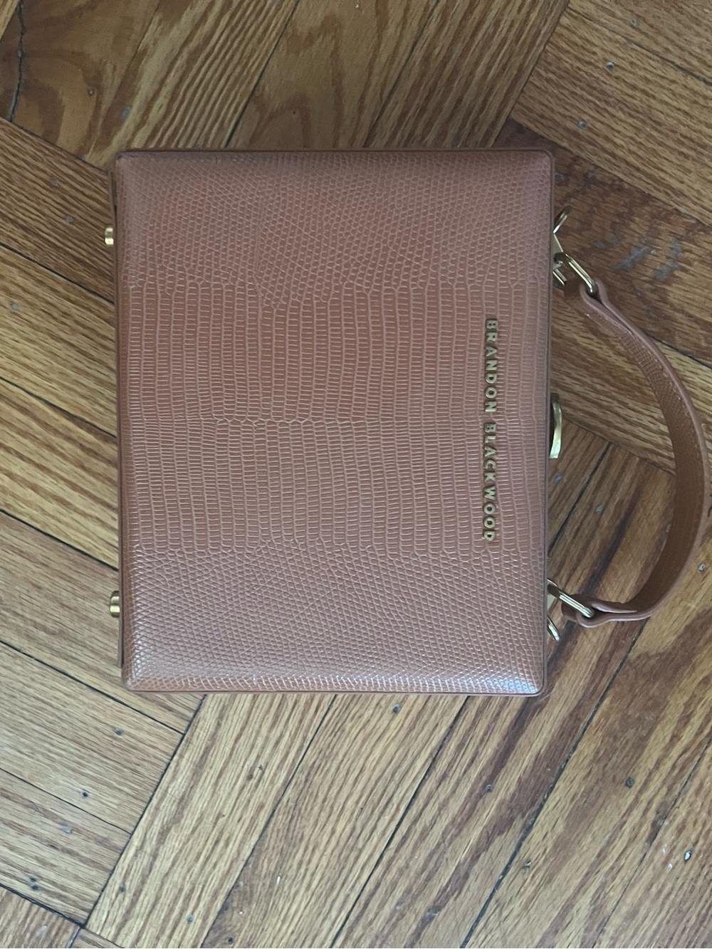 Brandon Blackwood Croc-Embossed Top Handle Bag in Camel Brown